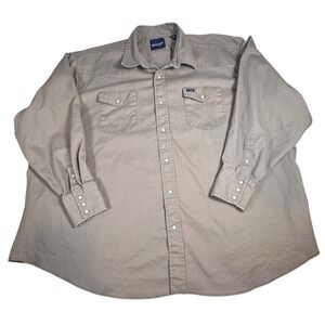 Wrangler Shirt Mens 4XL Khaki Pearl Snap Button Long Sleeve Western Cowboy Rodeo
